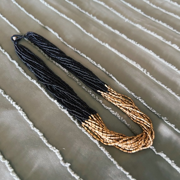 Aid Through Trade Fair Trade Black and Gold Beaded Hema Necklace - Picture 3 of 6